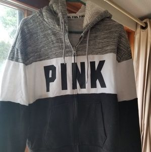 Pink hooded zip-up sweatshirt